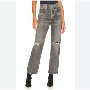 AGOLDE 90's Mid Rise Loose Fit High Rise Washed Black Denim Jeans